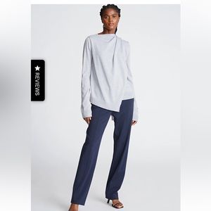 NWT Halston Marlowe merino wool asymmetrical wrap sweater in grey